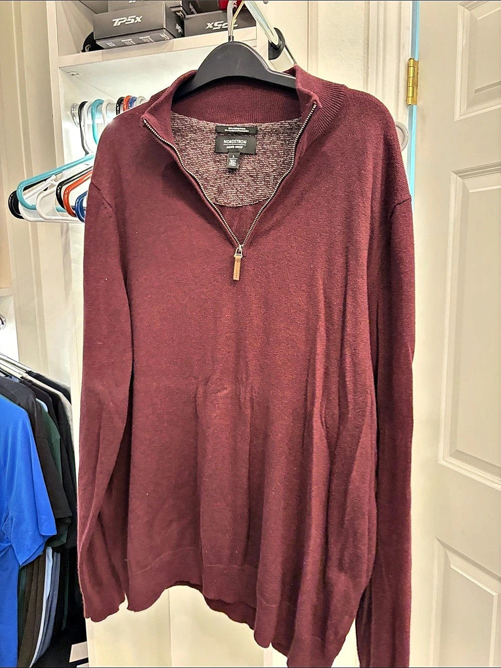 Nordstrom Men's Cashmere Blend Zip Sweater Size Large, Merlot color